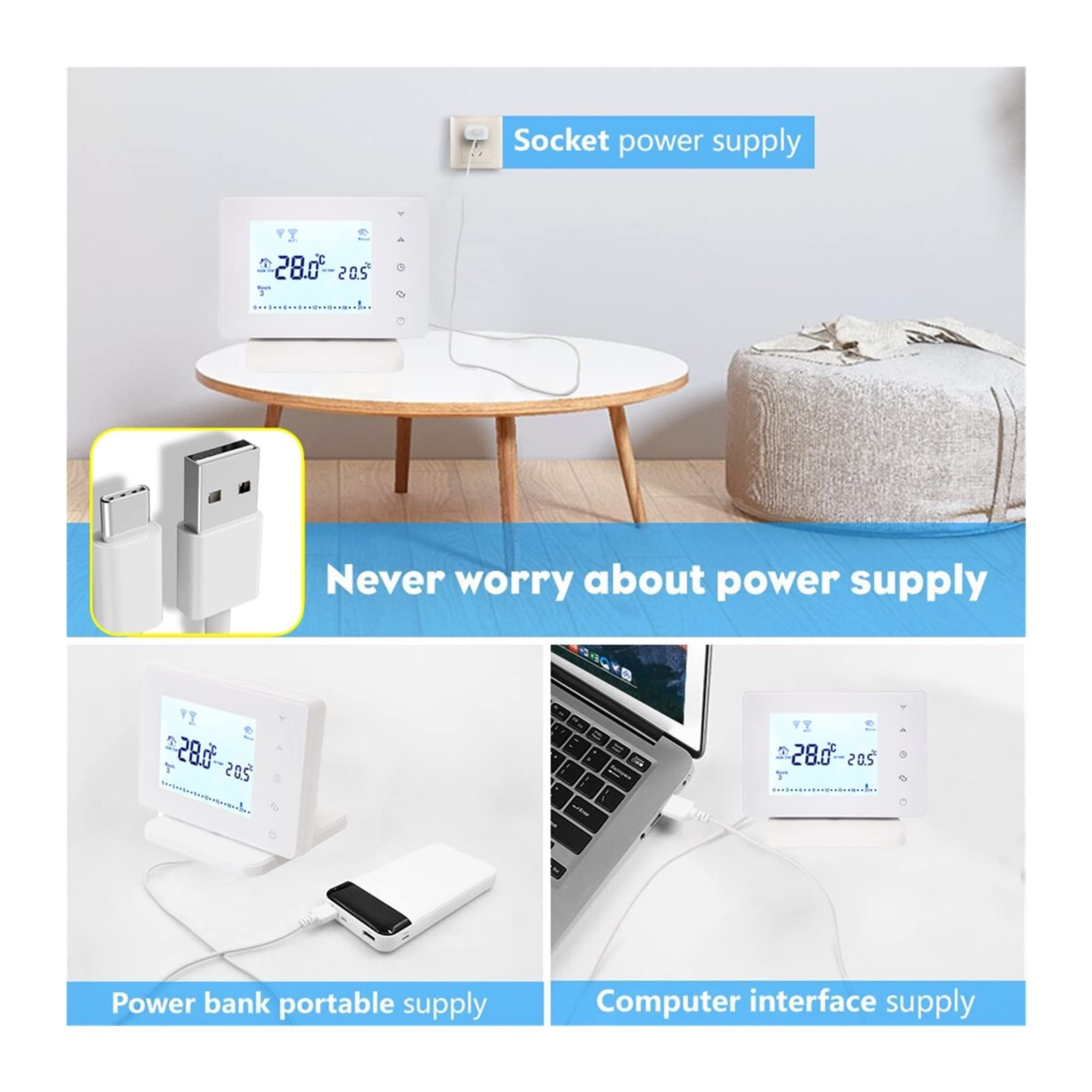 Cyfrowy higrometr termometr wewnętrzny Bezprzewodowy Rf. WIFI Smart Termostat do regulatora temperatury kotła gazowego Usb. Postępowanie z zasilaniem Z wyświetlaczem LCD