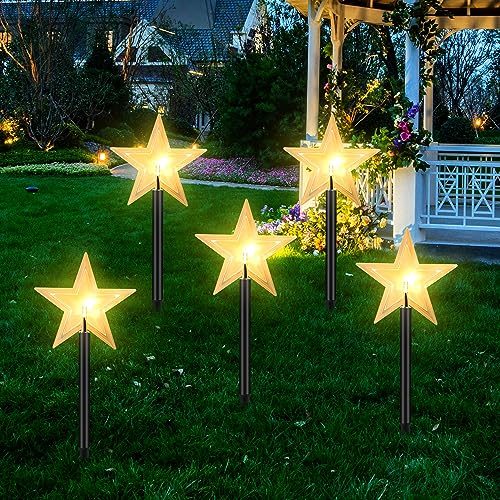 Jopassy 5 Stück LED Garten Leuchtstäbe Stern mit Batterie und Timer,...