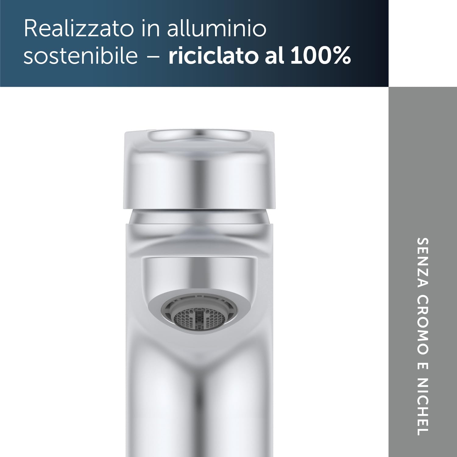 Ideal Standard – Alu+ Miscelatore da lavabo, 120 mm proiezione del beccuccio, Raddrizzatore di flusso, risparmio d'acqua, tecnologia Blue Start, FirmaFlow, elementi principali in alluminio, Silver