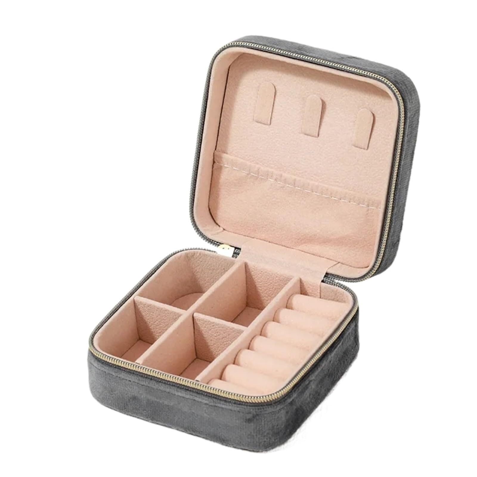 ZHAOQIN Jewellery Box Necklace Ring Earring Organiser Travel Portable Zipper Square Jewellery(Gray)
