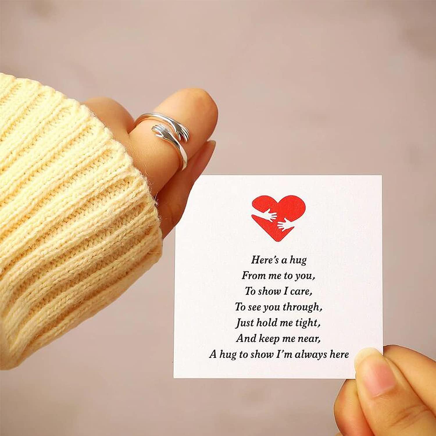 RINHOO FRIENDSHIP Hug Rings for Women Silver Hugging Hands Ring Adjustable 14K Gold Plated Daughter Rings from Mom Jewelry for Couples - Image 2