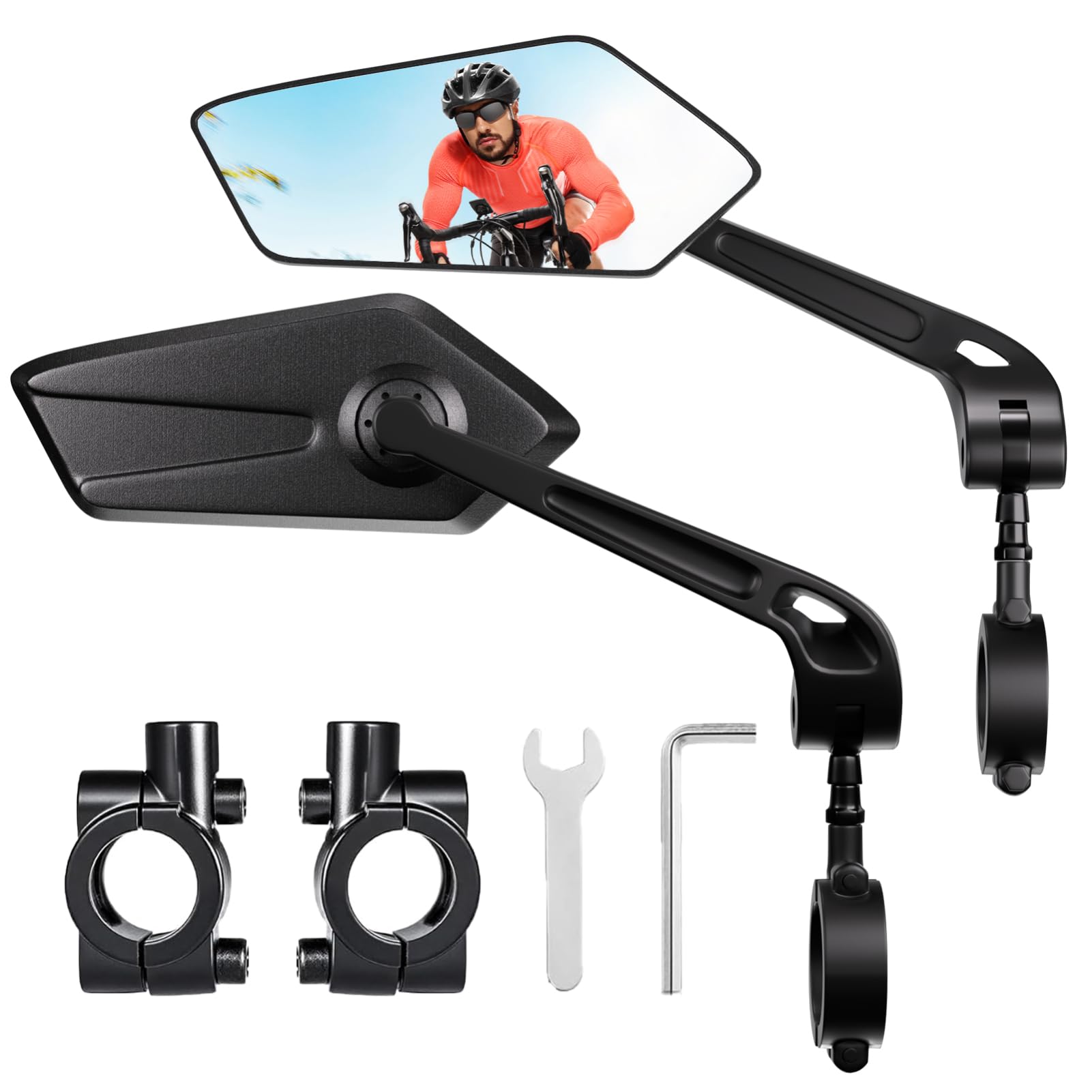 Bike Mirror Handlebar Mount, Bike Mirrors for Handlebars with Scratch Resistant Glass, 360°Adjustable Bike Rear View Mirror for Scooter, Motorcycle, Bikes (2 pack)