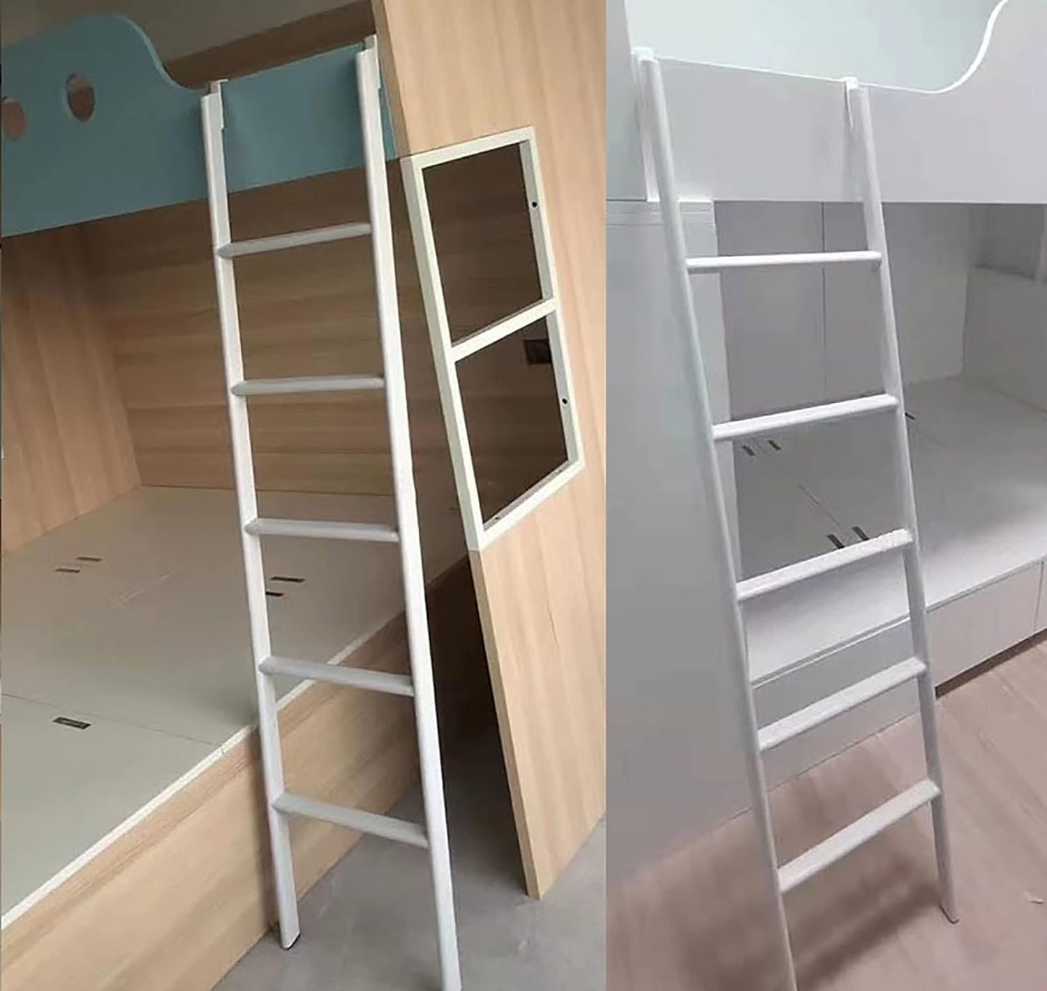 MANUKS Scaletta per Letto a Castello in Metallo con Ganci, Scala a Castello Bianca per Camper per La Scuola del Dormitorio, Scaletta per Letto Singolo Regolabile (140cm/55")