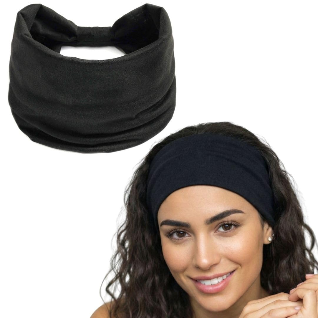 XFYT Premium Workout Gym Sports Hairband | Soft Elegant Sweat Absorbent Stylish Stretchable Wide Headband for Men and Women (Black)