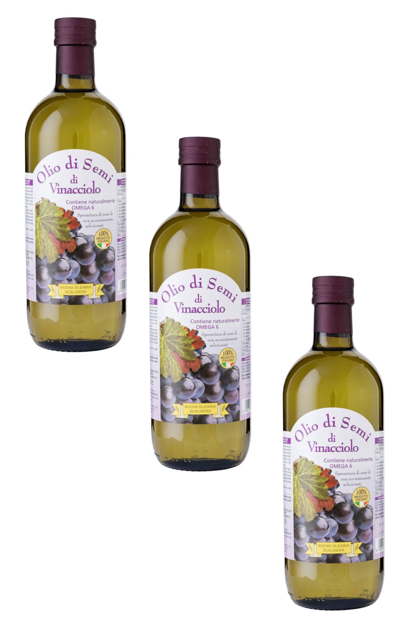 Olio Di Vinacciolo Italia - 3 X 1 L - RICCO DI OMEGA 6 - ANTIOSSIDANTE - PRODOTTO ITALIANO - VEGAN - IDEALE ANCHE PER MASSAGGI