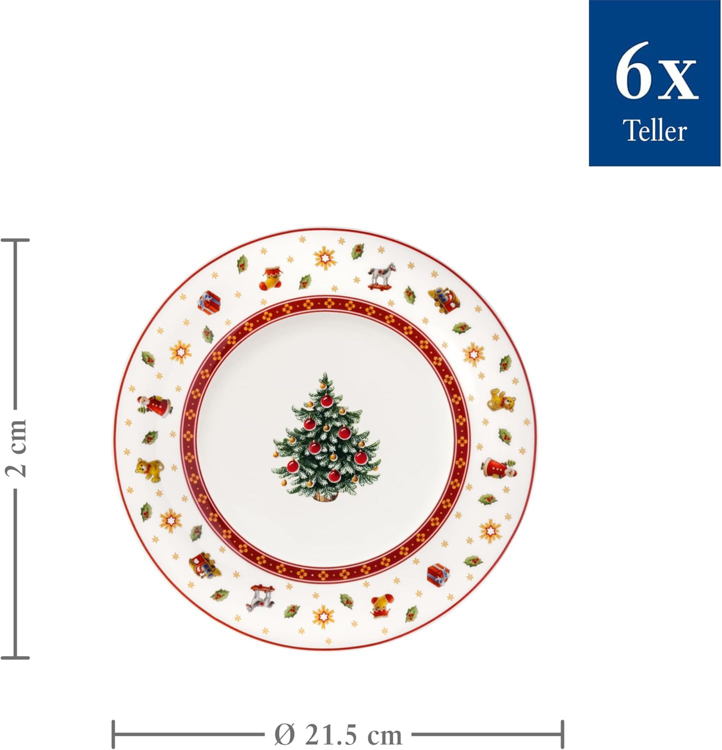 Villeroy & Boch Toy's Delight Specials Juego de 6 platos de desayuno y postre, color blanco, apto para lavavajillas, microondas, platos de desayuno, platos de postre, vajilla de Navidad, porcelana de