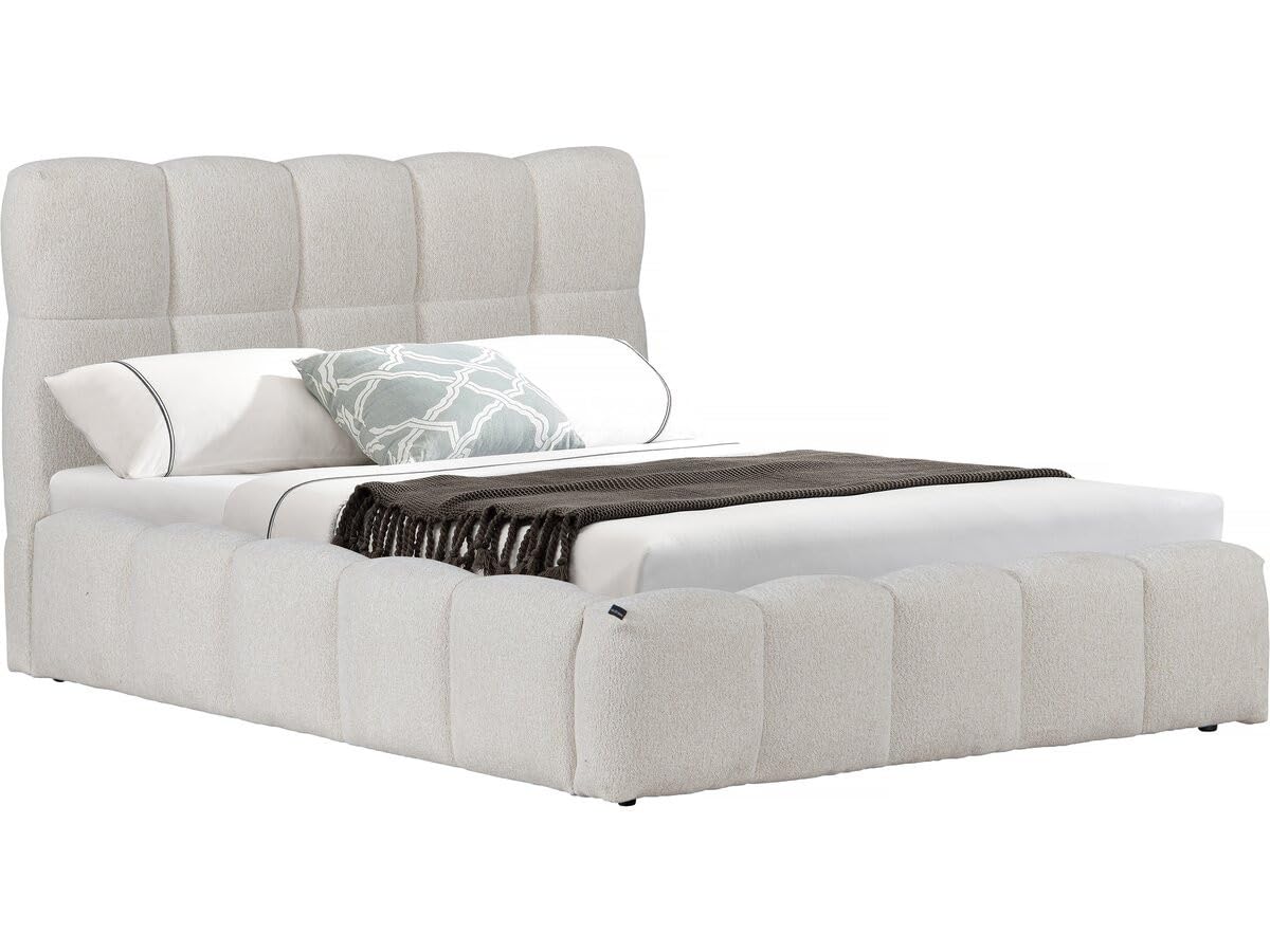 Lit double en tissu avec coffre "Davos" - 160 x 200 cm - Beige