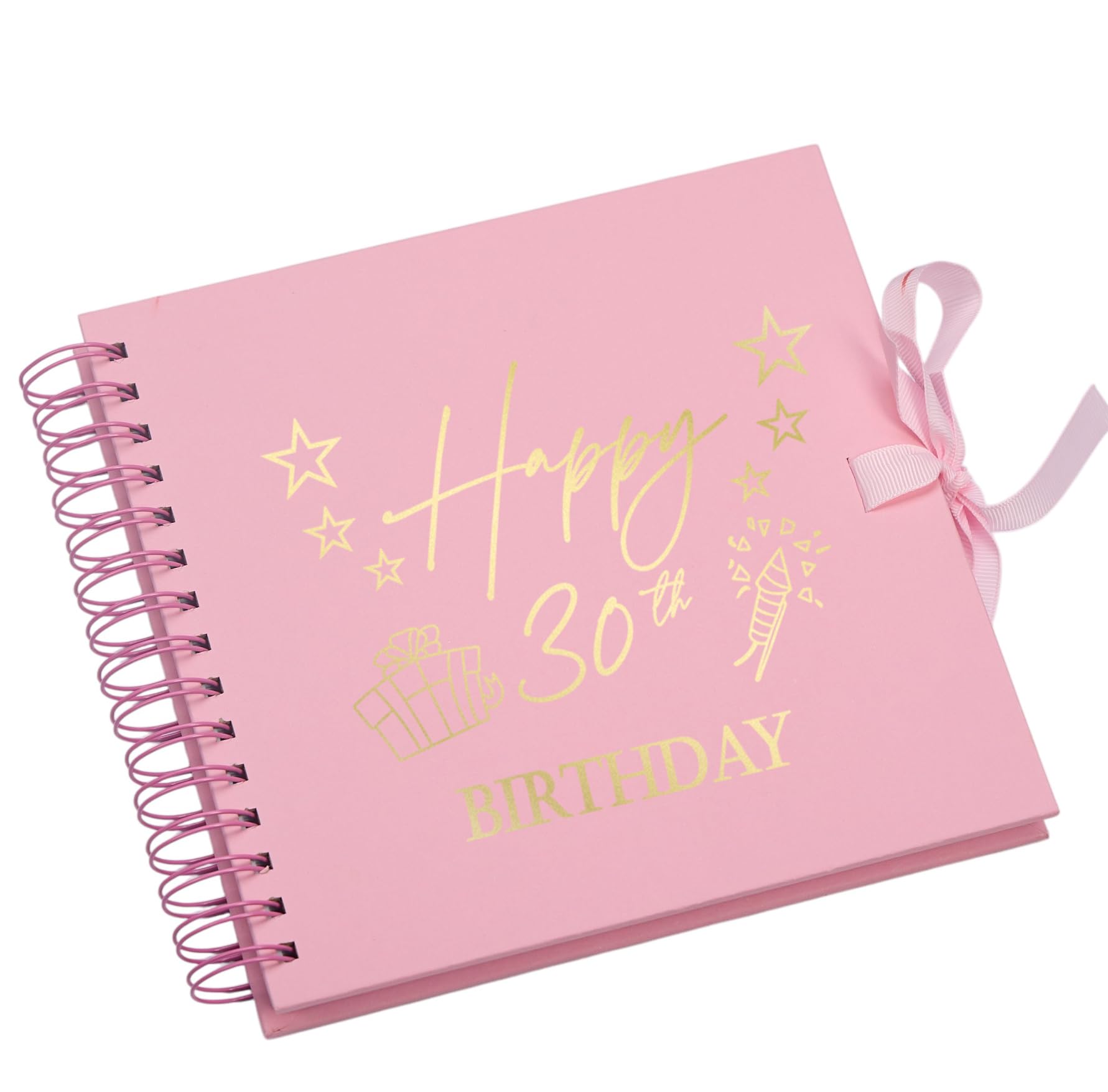 30th Birthday Memory Book, Present Design, Spiral Bound Scrapbook Album with Blank Pages Multiple Colours (Pink)