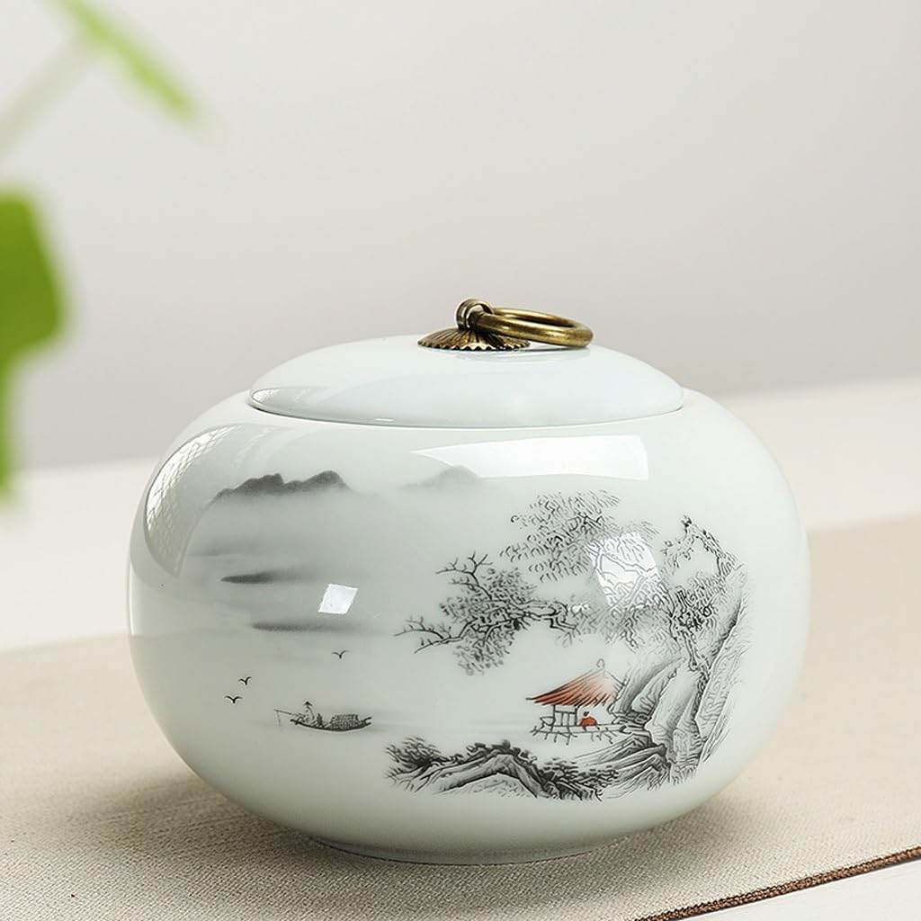 Tea Storage Tank Ceramic Tea Cans, Single Can Sealed Cans, Ceramic Tea Storage Round Cans, Household Tea Cans Multifunctional Storage Jar,A