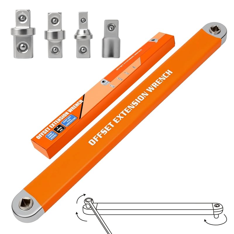 Extensor de Soquete com Chave Deslocada DEPOTA para Espaços Restritos, Encaixes de 12,7 mm, 9,53 mm e 6,35 mm, Laranja