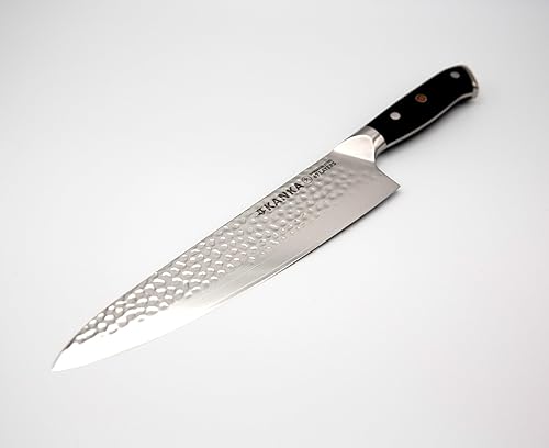 Miniatura 4 de KANKA Cuchillo de chef profesional de acero de Damasco de 10 pulgadas, 67 capas, extra largo, mango de fibra de vidrio negro G10, cuchillo afilado