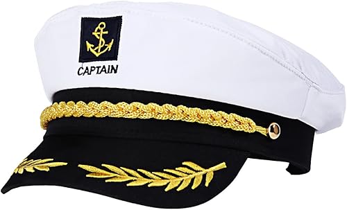 Sombrero de capitán de yate para adulto, diseño de capitán marinero, color blanco