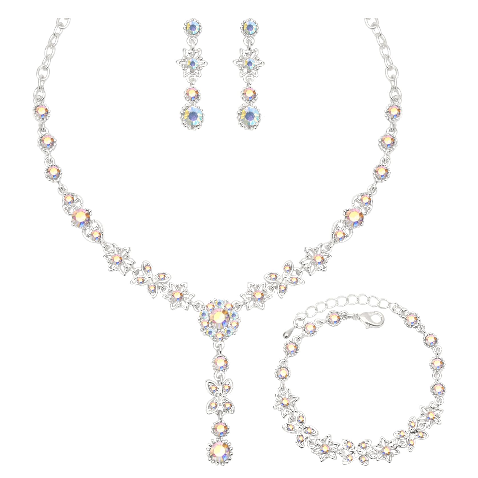 Chaoyite Floral Crystal Bridal Jewelry Set - Choker Necklace, Earrings & Bracelet For Wedding & Prom - View #4