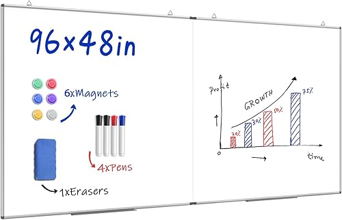 Pizarra blanca magnética grande de borrado en seco de 96 x 48 pulgadas, tablero extraíble para colgar en la pared con 4 bolígrafos y 1 borrador seco