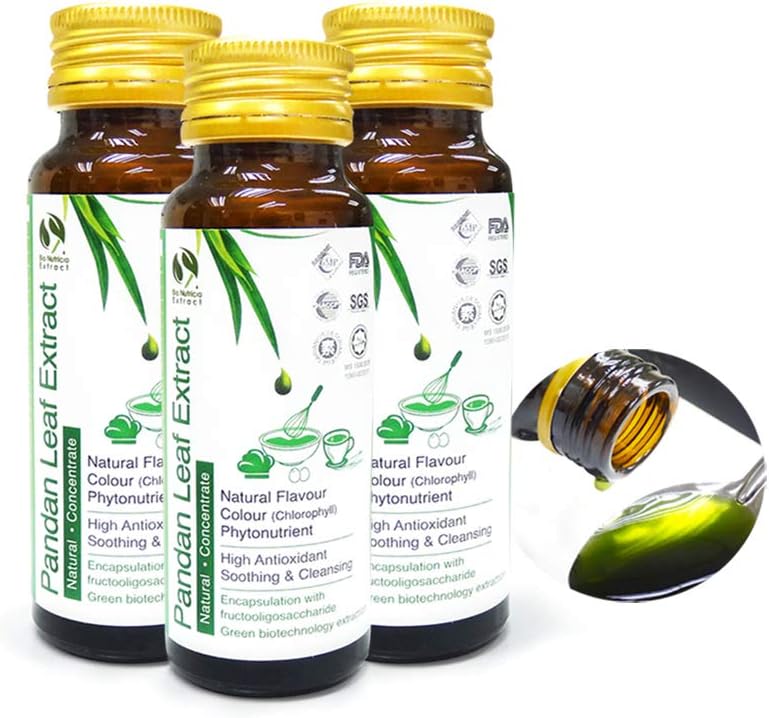 Bio Nutricia Extract 3 Bottle Pandan Leaf Concentrate for Bakery & Beverage (60g) | Standardized Plant of the East,Fresh Natural Asian Gourmet Baking Ingredient