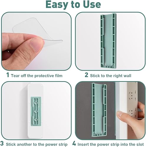 Miniatura 4 de 18 soportes adhesivos para enchufes sin perforaciones, fijador de regleta de alimentación con regleta de alimentación autoadhesiva para organizar