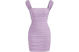 Vestido Lila Elegante para Mujer con Cuello Cuadrado sin Mangas