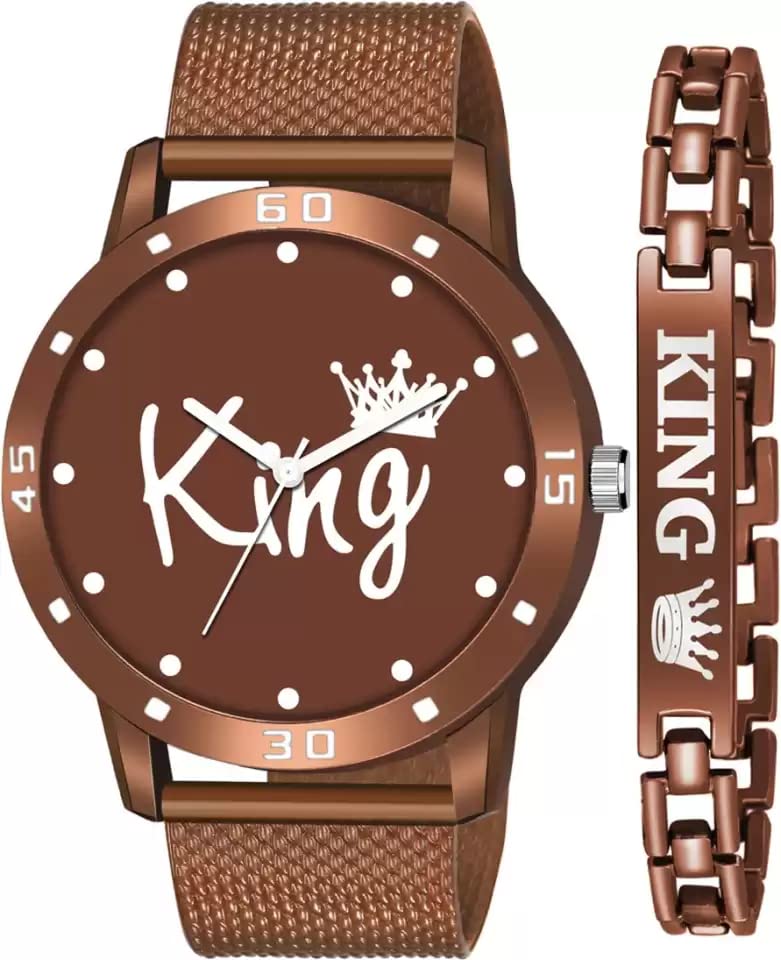 GOLDENIZE FASHION Analog Quartz King Dial Boys & Mens Watch with King Bracelet (Brown) (B0B4FVFDLZ) Amazon Price History, Amazon Price Tracker