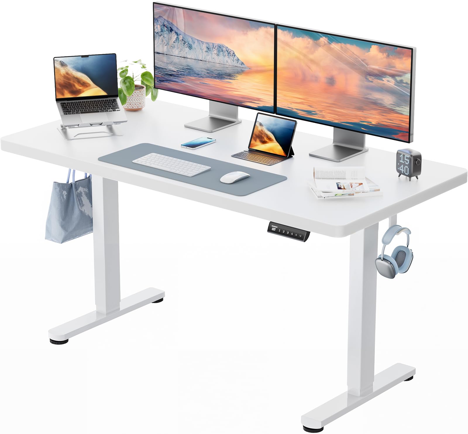 HUANUOOne-Piece Desktop Standing Desk 140x80cm with Brushless Motor, Height Adjustable Standing Desk with Whole Board for Home Office