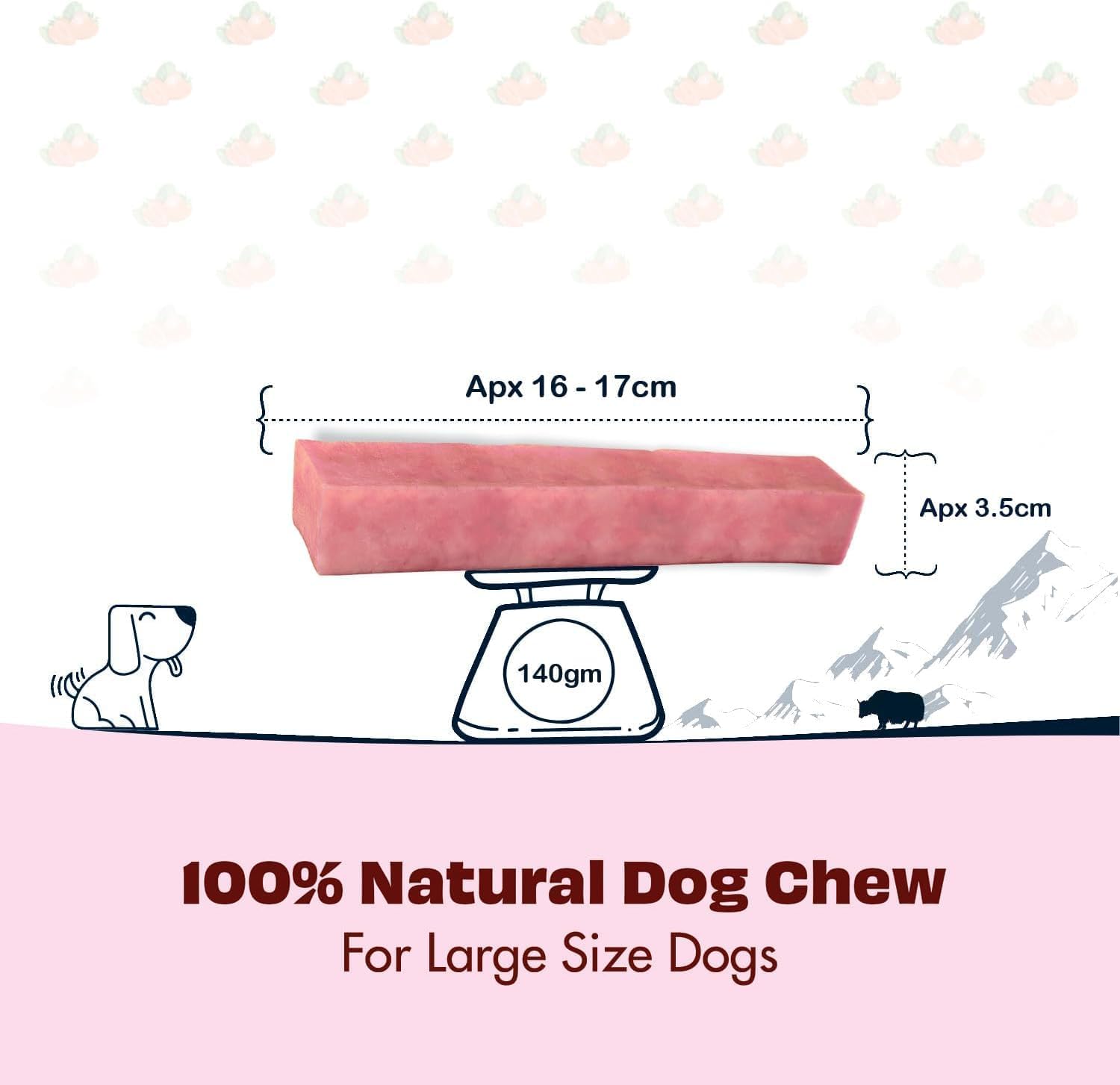 Pawfect - Himalayan Cheese Dental Chew with Strawberry for Dogs| 3 Large (4.93 oz x 3) Bars | All- Natural | Grain-Free | Long Lasting | Rawhide Free