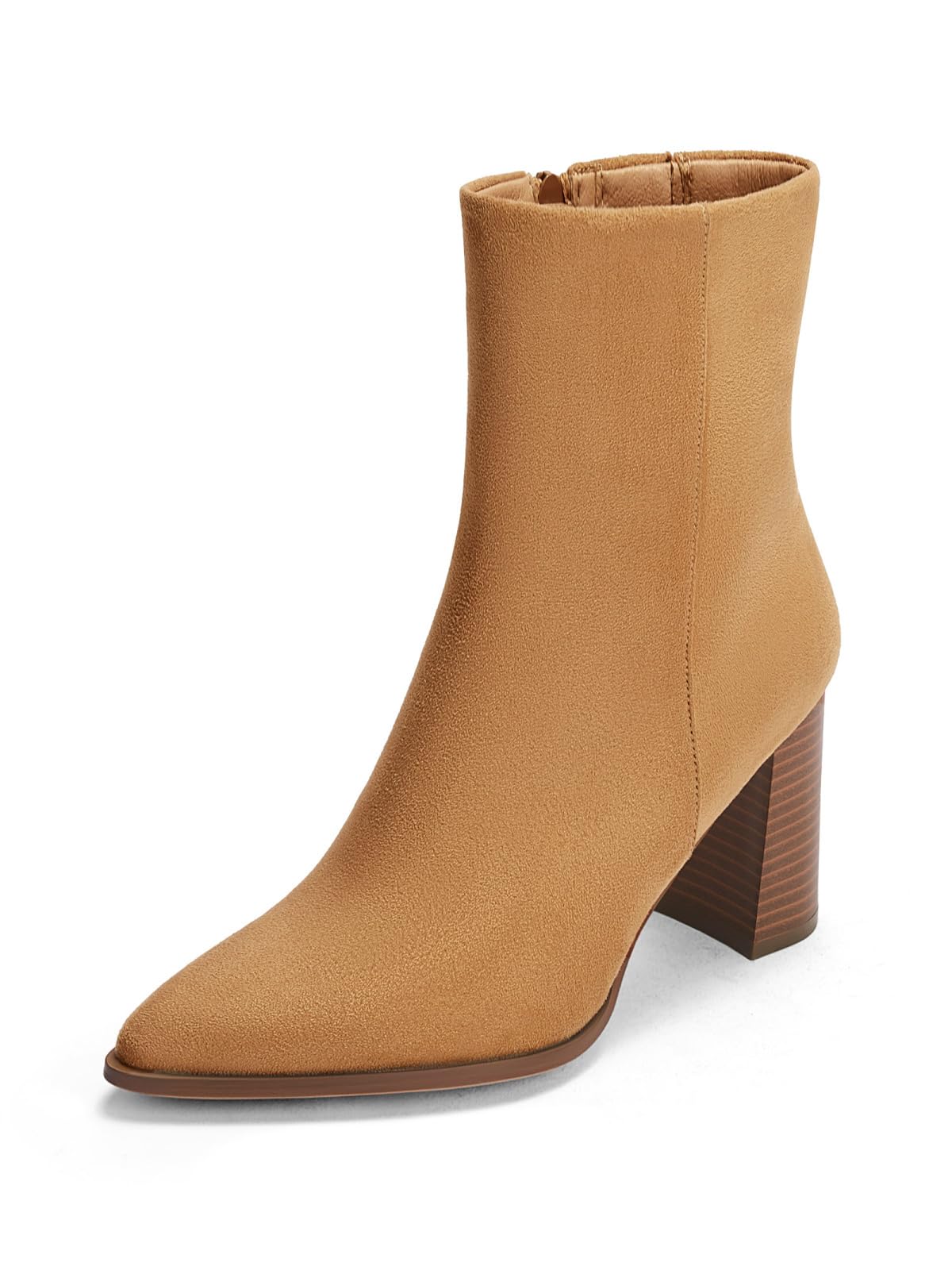 Coutgo Womens Ankle Boots Pointed Toe Chunky Stacked Heel Side Zipper Dress Fall Booties Shoes