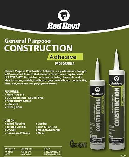 Miniatura 8 de Red Devil 0779 Adhesivo de construcción de uso general, 28 oz.