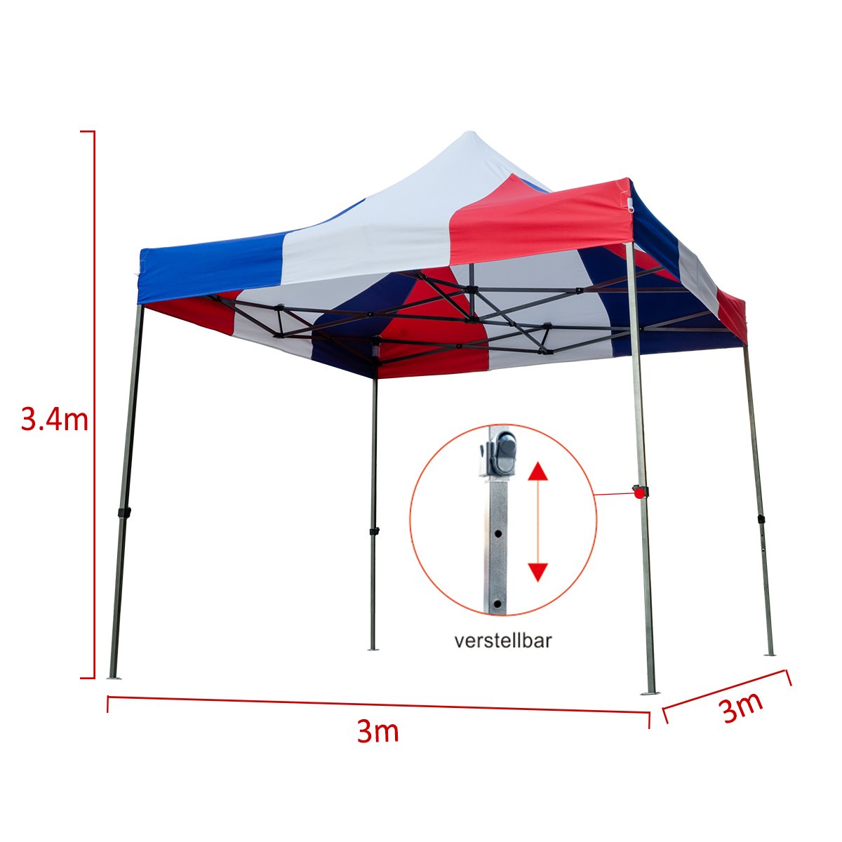 zelt französisch Topgoods Falt Pavillon 3 x 3 M Gartenzelt Faltzelt Faltpavillon Partyzelt Flagge (3030D-FR) Gestell aus Holz für BYD Shark 2024+ SIZE:46