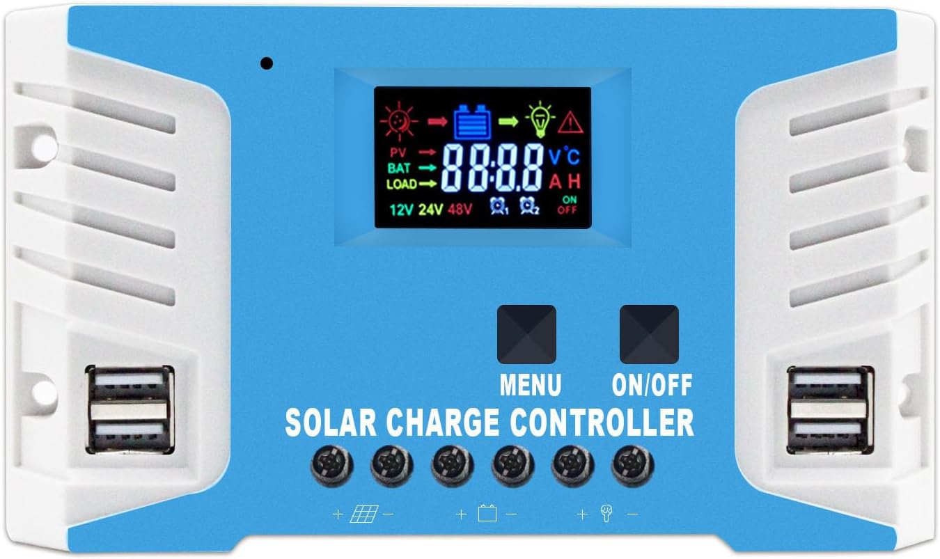 BlissfulAbode Solar Laderegler 20A - PWM Regler Mit LCD Display & 4 USB Ports