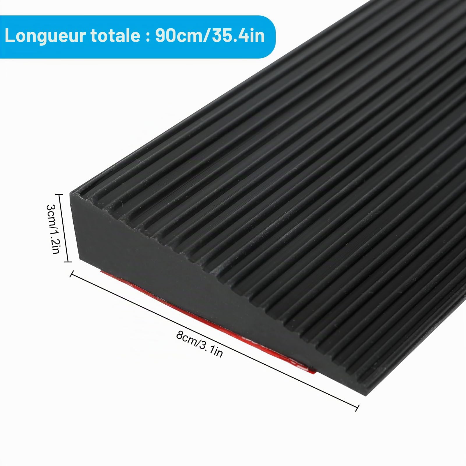 Profilé de transition 90 x 8 cm - Pour seuils de porte - Autocollant - Hauteur : 1 à 3 cm - Pour sols (1, noir, 90 x 8 x 3 cm)