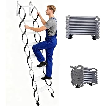 Wall-Mounted Folding Stairs Extendable Loft Ladder Robust Steel Loft Ladder with Pull-Out System 300 kg Load Capacity for Indoor and Outdoor Use Cellar Entrances H130 cm/51.2 Inches