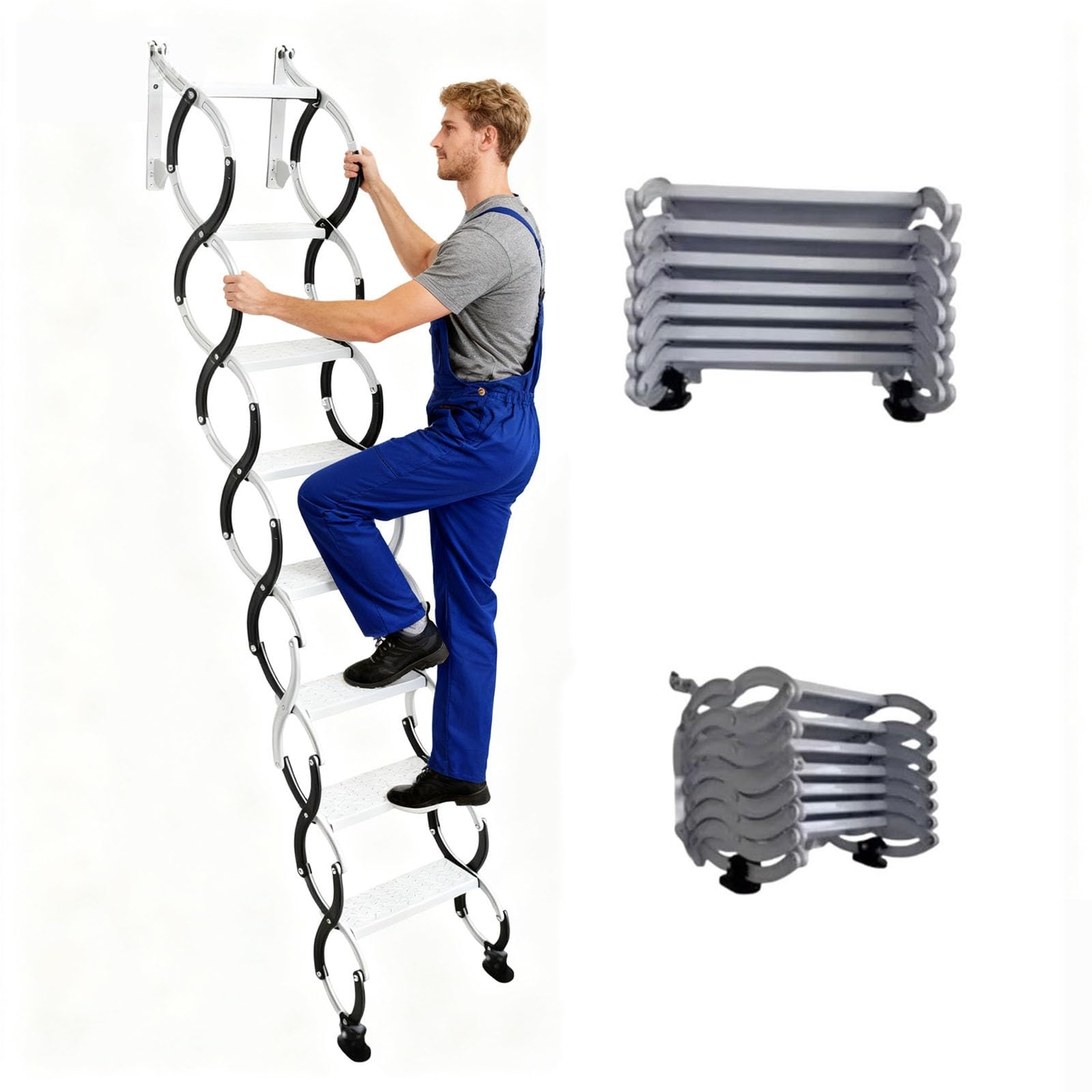 Wandmontierte Klapptreppe, ausziehbare Dachbodenleiter, robuste Stahl-Dachbodenleiter mit Ausziehsystem, 300 kg Tragkraft, für Innen- und Außenbereich, Kellereingänge(H155CM/61IN)