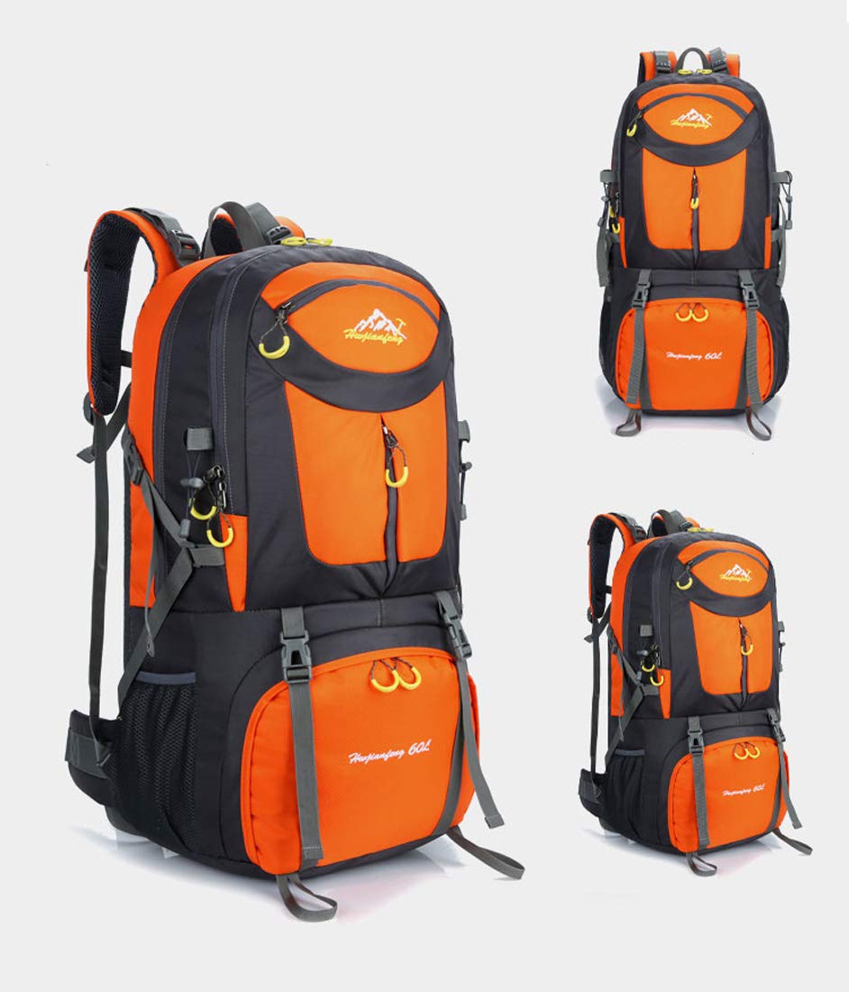 Rojeam Zaino da Trekking Uomo Donna Zaino da Escursionismo per Campeggio Alpinismo Arrampicata Viaggio Bicicletta, Arancia, 60L