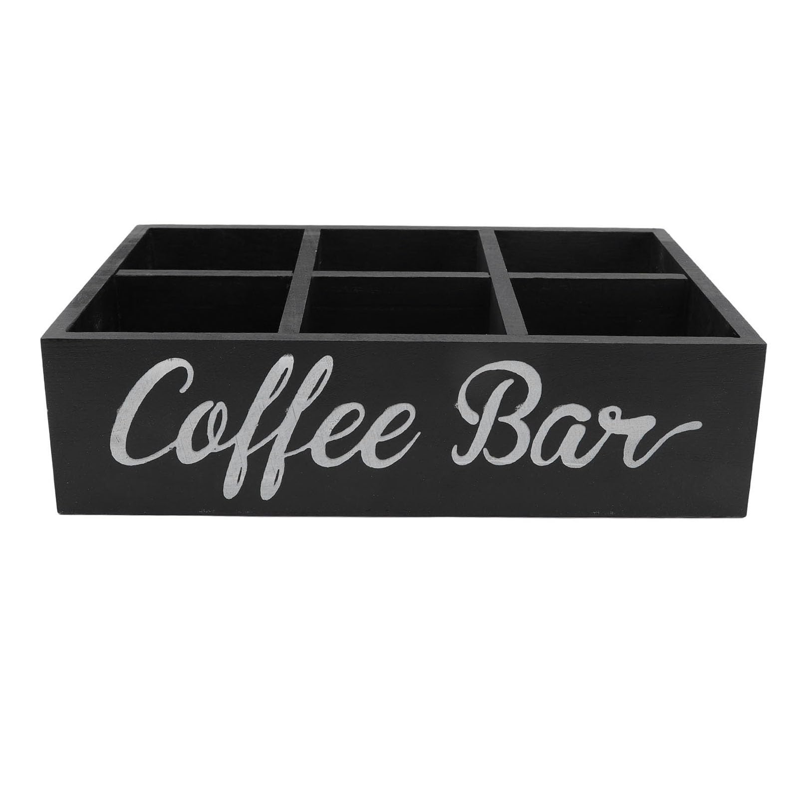 Gsycle Coffee Station Organizer, 6 Divider Wooden Coffee Tray Tea Bar Organizer Tea Caddy Cafe Pod Holder for Home Office Kitchen Countertop (Black)