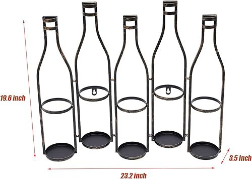 Miniatura 4 de LOYALHEARTDY Estante de vino de pared, 9 botellas, de hierro forjado negro, soporte para vino para pared, cocina, comedor, bar, solución de