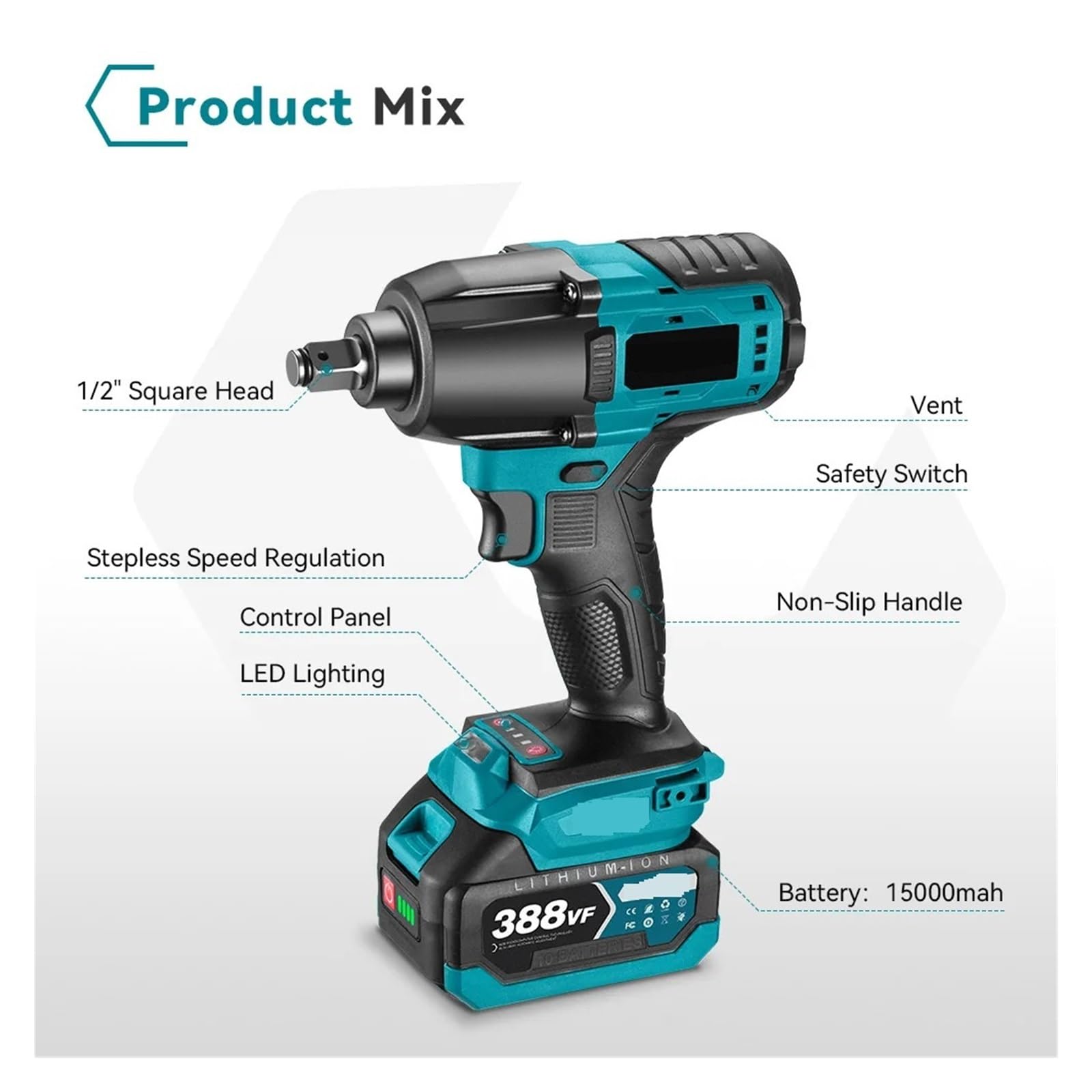 インパクトレンチ コードレスインパクトレンチ 1200N.M トルクブラシレス電動 1/2 正方形リチウムイオン電池付き 18V バ ONEVAN  1200N.Mトルク ブラシレス電動インパクトレンチ 1/2インチ ドライバーソケット 電動工具 マキタ18Vバッテリー対応 - AliExpress コードレスインパクトレンチ 1200N.M トルクブラシレス電動 1/2 正方形リチウムイオン電池付き 18V バッテリー電動工具(