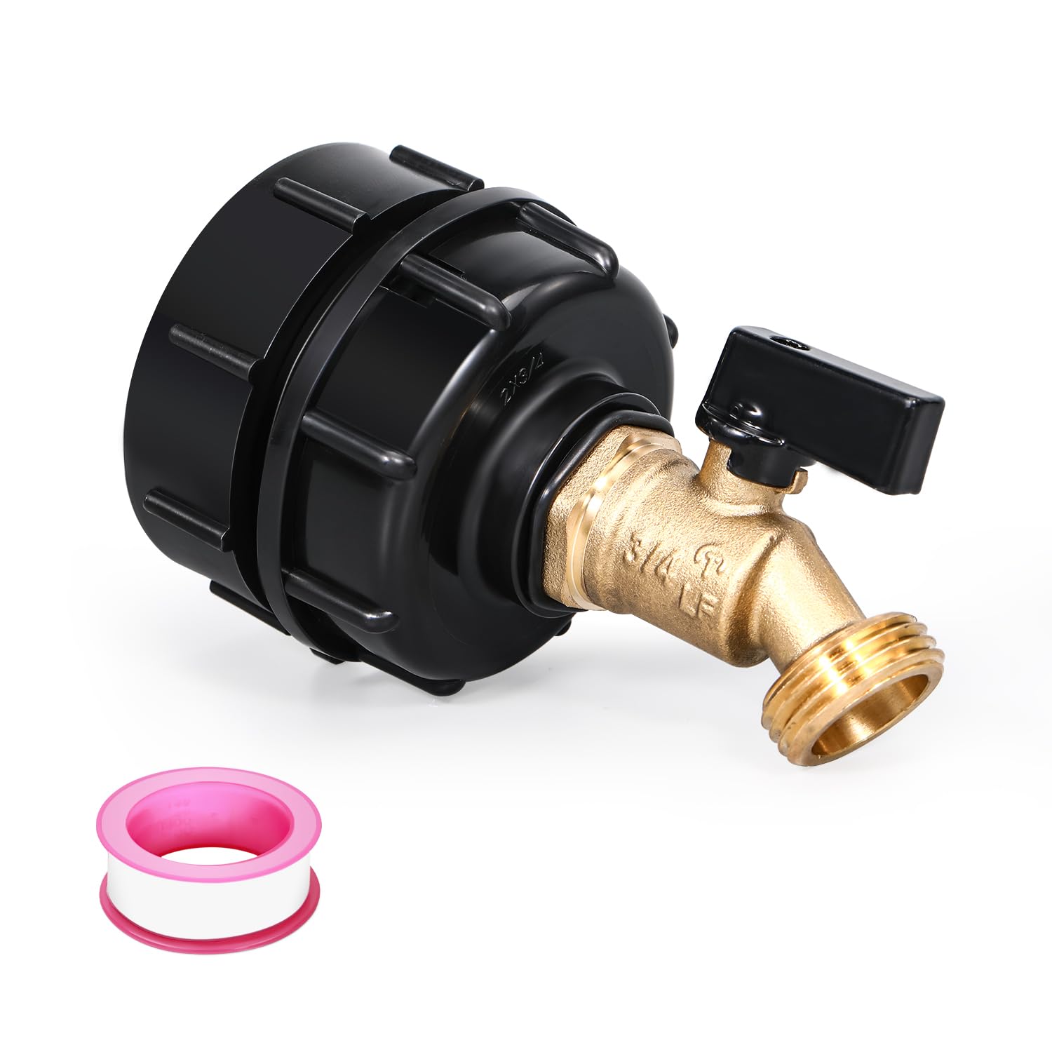 IBC Tote Adapter, 275-330 Gallon ibc tote fittings 2.36" Fine Thread Tote Valve Brass Hose Faucet Valve Tool with Ball Valve for Garden Hose Connector