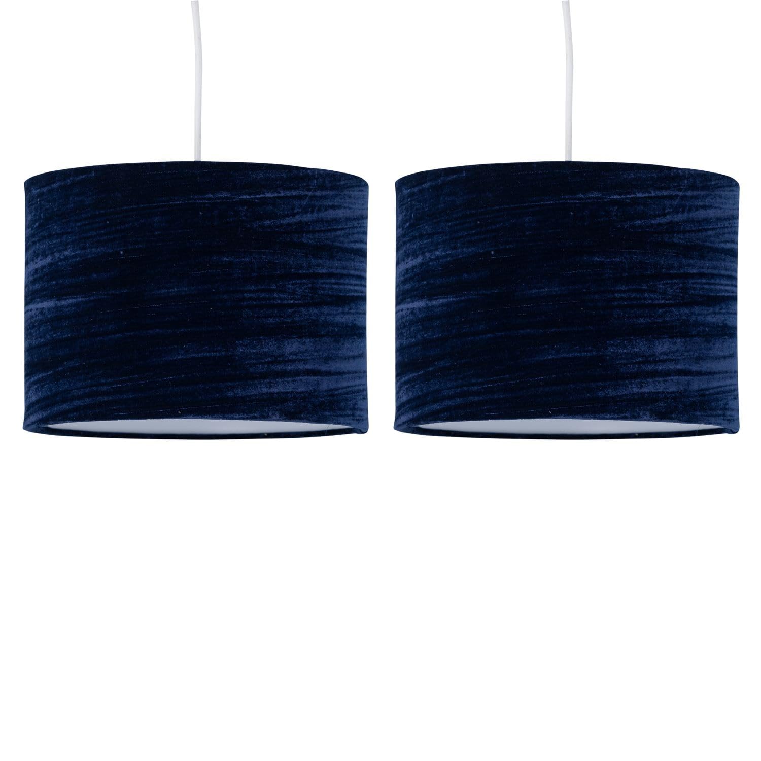 Set of 2 Navy Blue Crushed Velvet Pendant Shades, Easy Fit Ceiling Lightshades, Modern Light Shades, Diameter 25cm