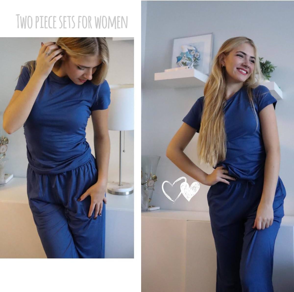 Ekouaer Women's 2 Piece Sets Outfits Short Sleeve Wide Leg Tracksuits Casual Lounge Set Matching Sets with Pockets - Image 4