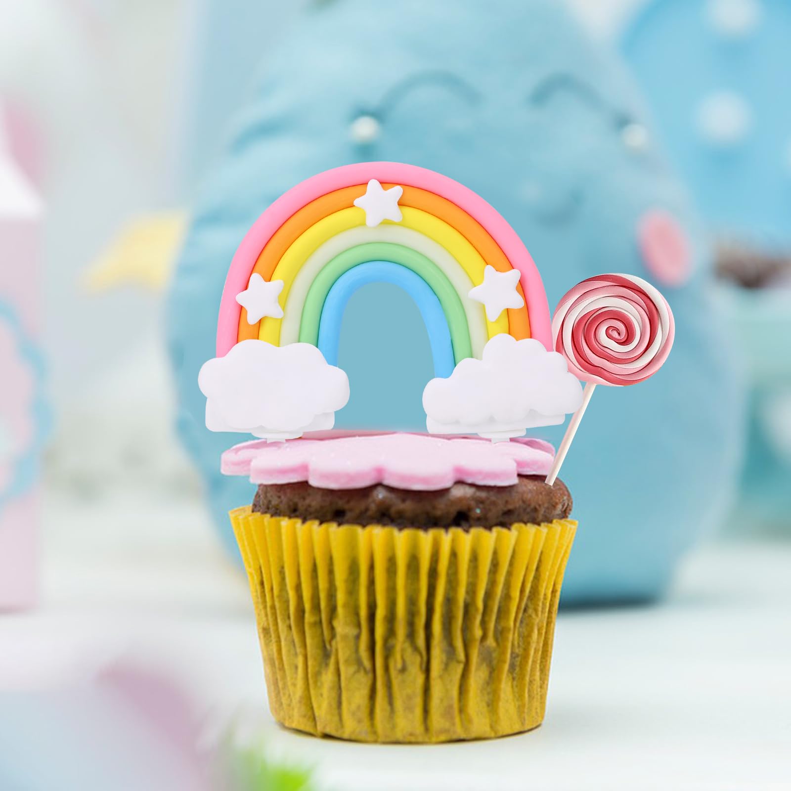 Décoration De Gâteau Arc-en-ciel En Poterie Douce - Réutilisable Pour Anniversaire, Mariage, Fêtes - 11,3 Cm, Lavable Et Sûr