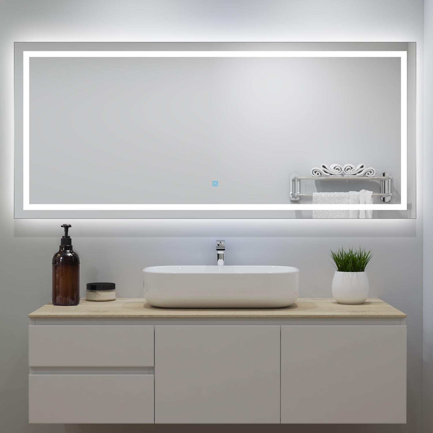 Biubiubath Bathroom 1000x800mm Bathroom LED Mirror with Lights Demister Touch Sensor Wall-mounted Horizontal/Vertical