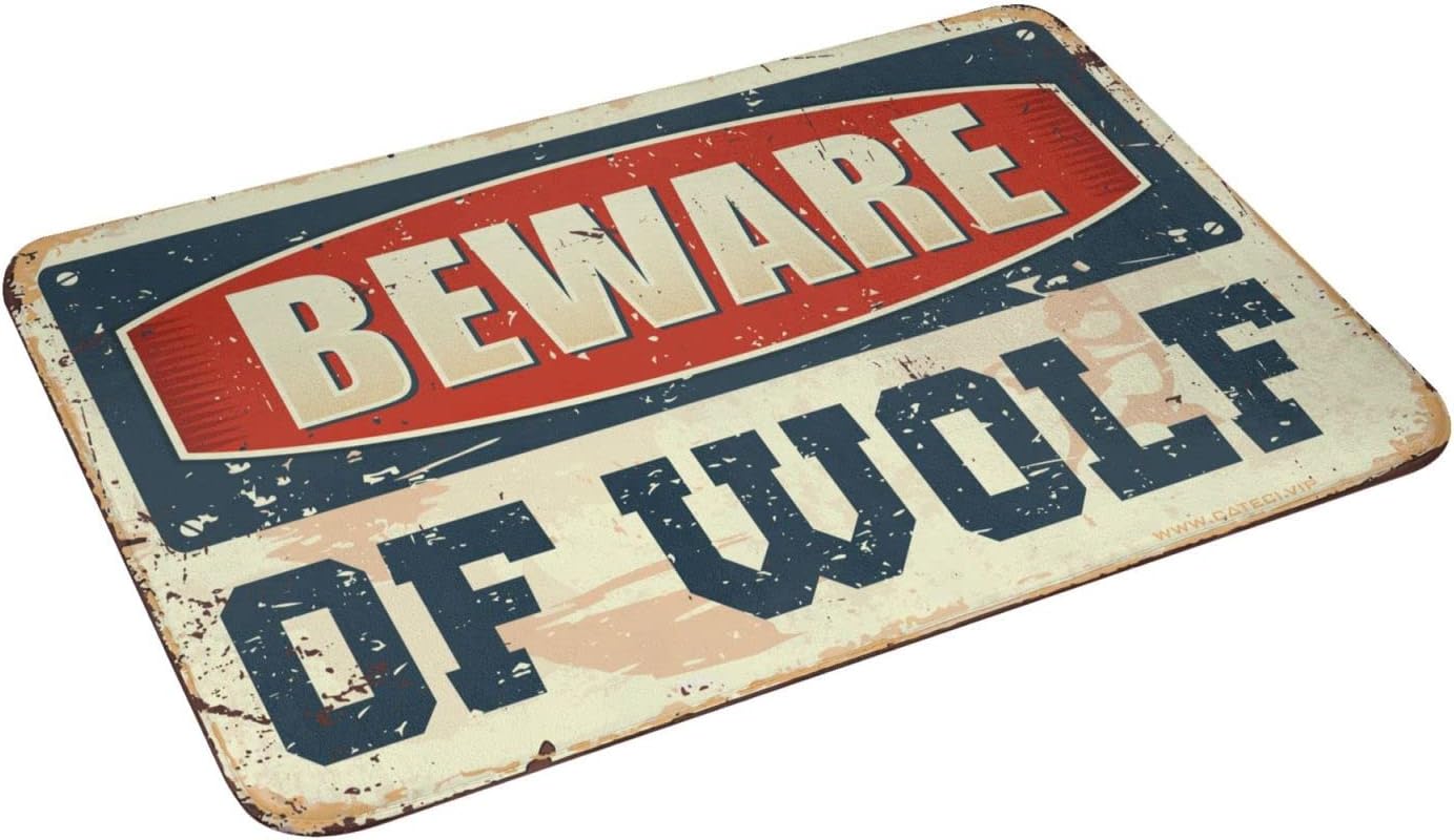 Bar Accessories Man Cave Beware of Wolf Rug Teen Boy Room Decor Front Porch Rug(65X90CM)