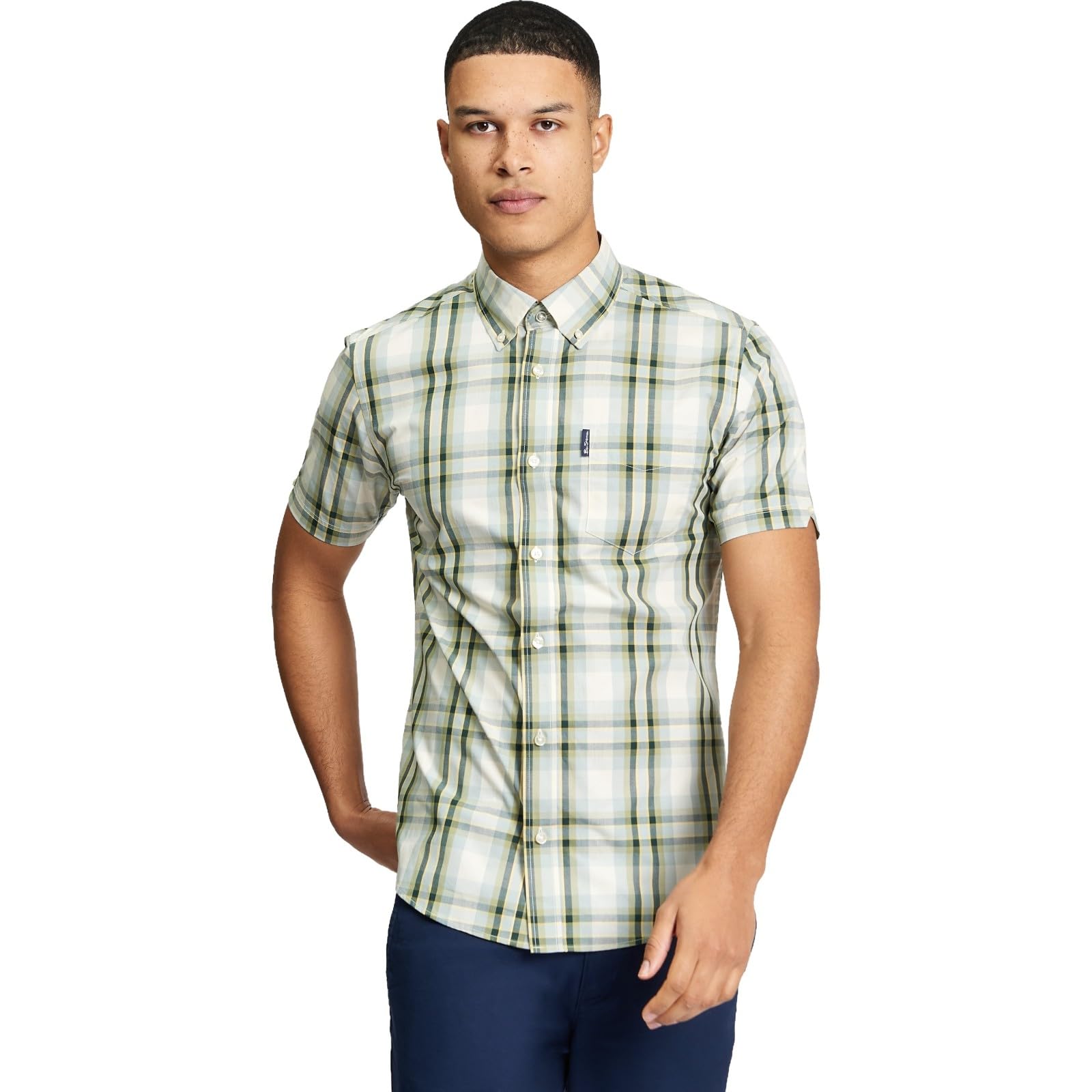 Ben Sherman Mens Block Check Short Sleeved Shirt Forest XXL