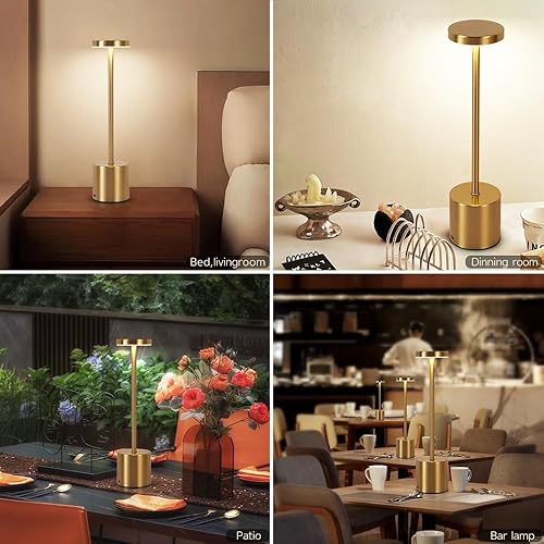 Miniatura 6 de Paquete de 2 lámparas de mesa inalámbricas recargables LED, portátiles para exteriores, 5000 mAh, funciona con pilas, luz de mesa con control