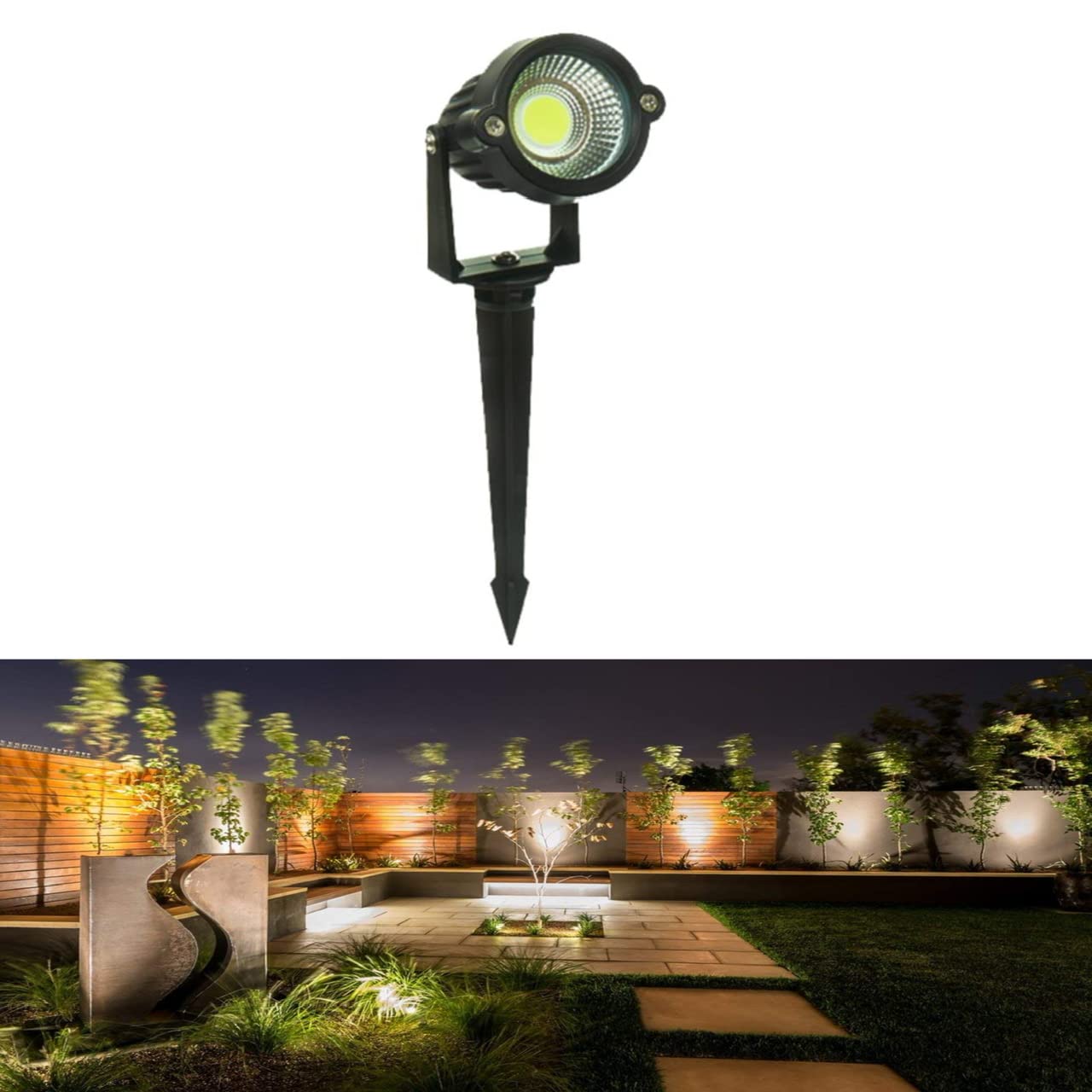 NEXT LIFEOutdoor Landscape LED Light 7W Waterproof Graden Light COB Led Spotlight with Spiked Stand for Lawn Garden Decorative Lamp (White)