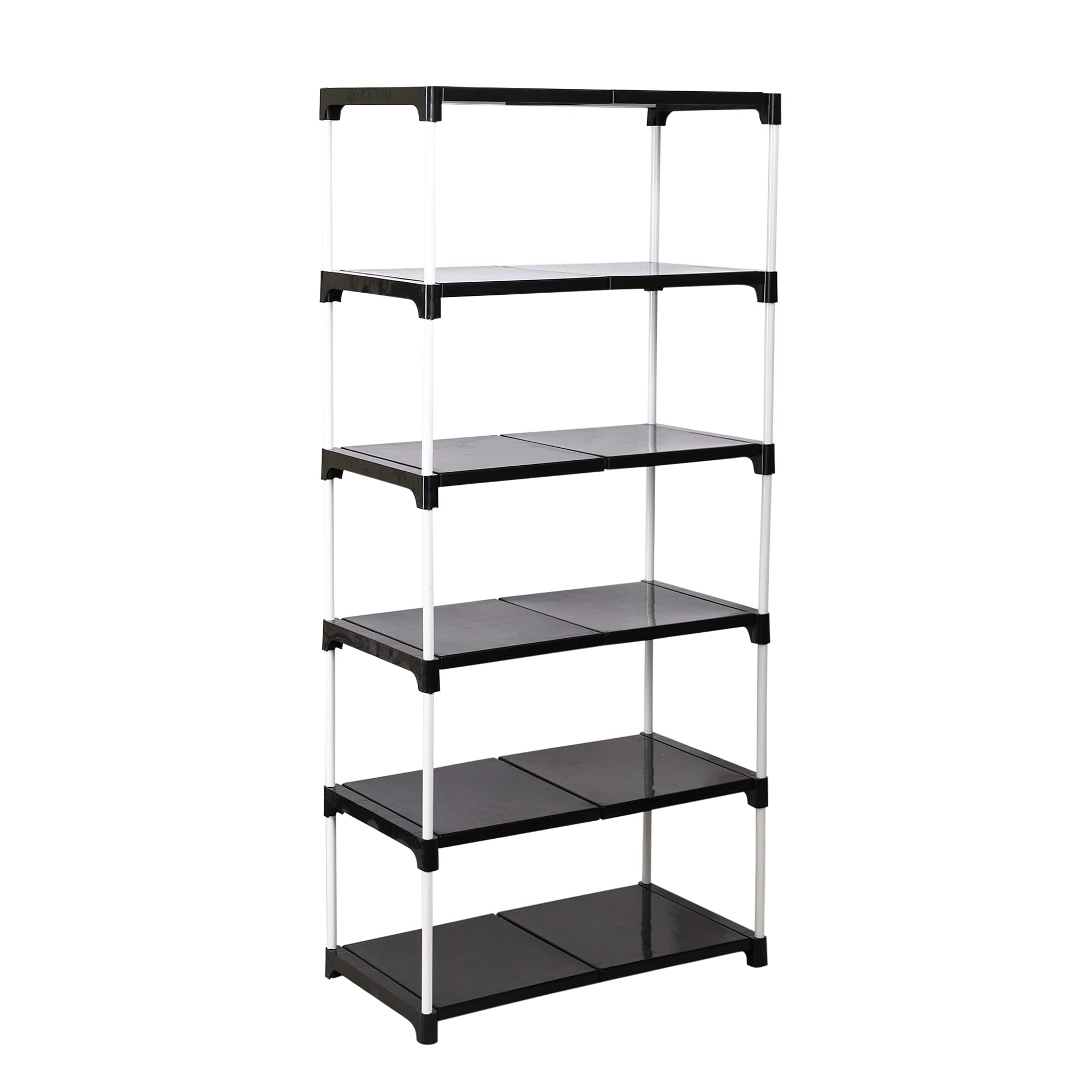 Dhani CreationBlack & White Extra Strong Multipurpose Organizer Plastic Steps and Powder Coated Metal Rods Shoe Racks/Clothes/Books/Utility Rack (6 Step)