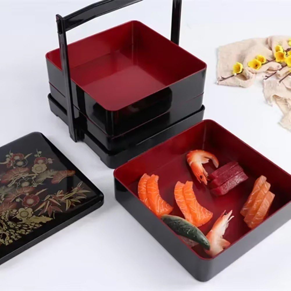 Boîte À Déjeuner Japonaise Bento À Trois Niveaux, Conteneur De Service De Sushi Traditionnel, Conteneur À Déjeuner À Motif De Fleurs De Cerisier