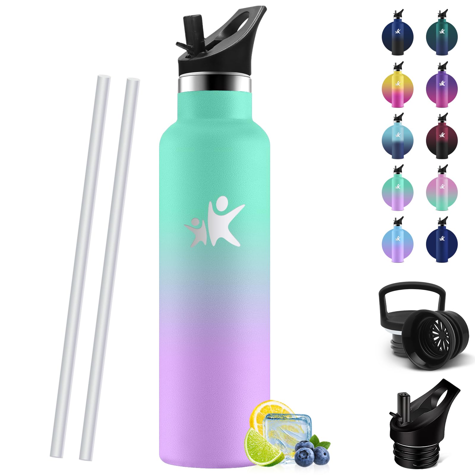 HoneyHolly Thermos Water Bottle, 750 ml, BPA-Free, Thermal Bottle, Double Walled Vacuum Flasks, 18/8 Stainless Steel, Water Bottle with Straw, Thermos for Gym, Sports, Bike