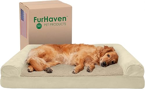 Miniatura 14 de Furhaven - Cama de espuma viscoelástica para perro, piel sintética ultraafelpada y gamuza, con funda extraíble lavable, color gris, jumbo (XL)