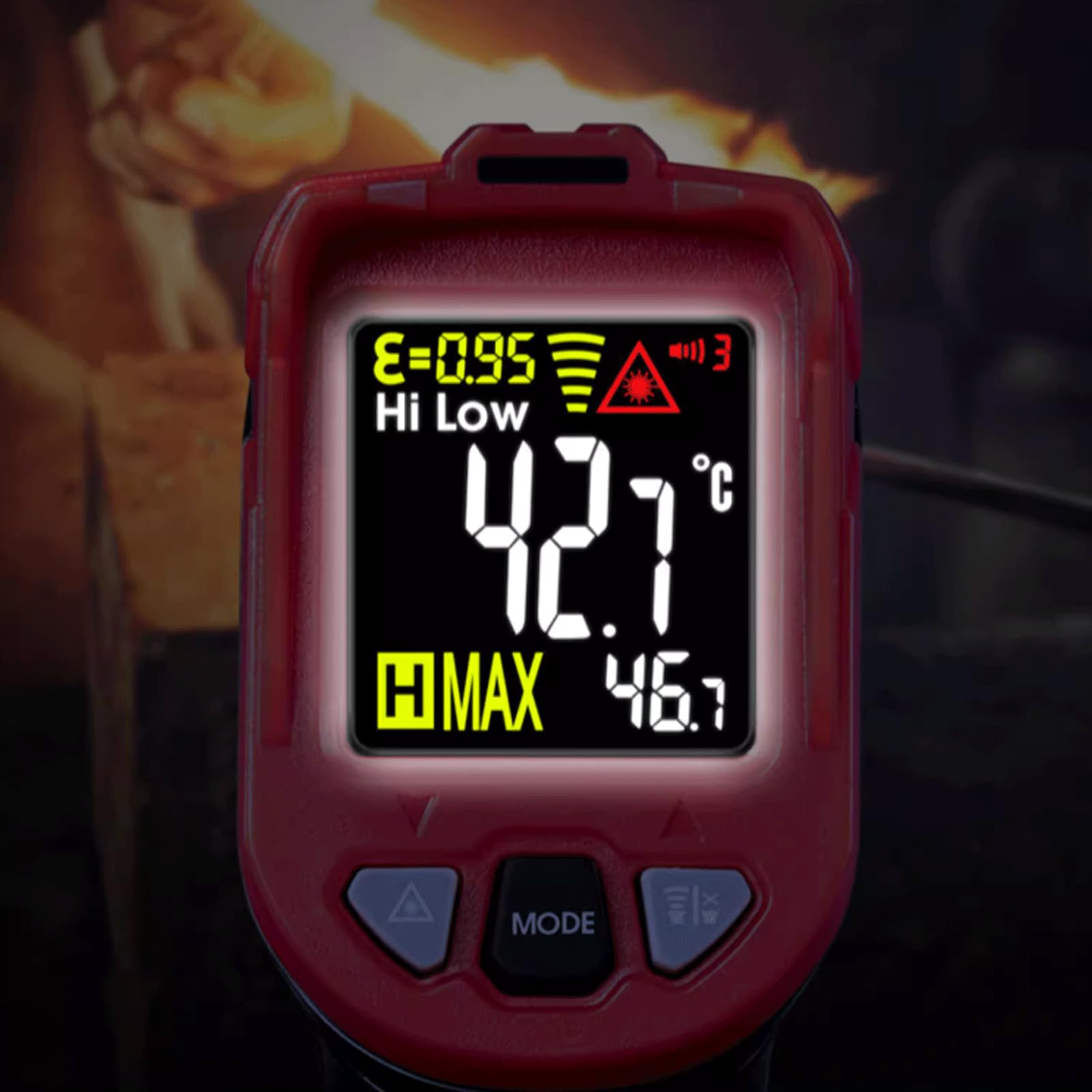 KRILLIQ Rilevatore di Temperatura termometro IR Portatile Senza Contatto con Pistola Digitale con Allarme sonoro e Luminoso per Cucina Industriale