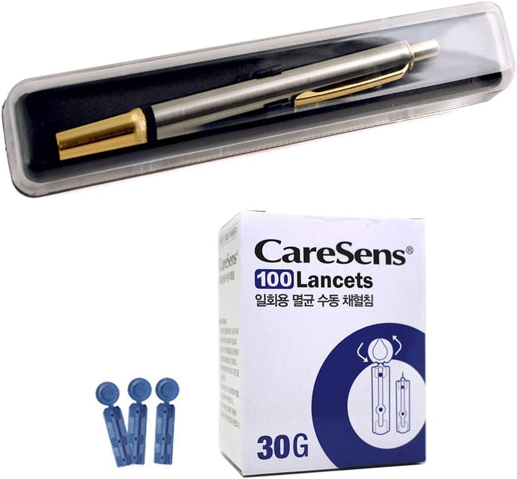 Lancet Device & Lancets (100 Counts) - Painless, Adjustable Depth, Metal Body